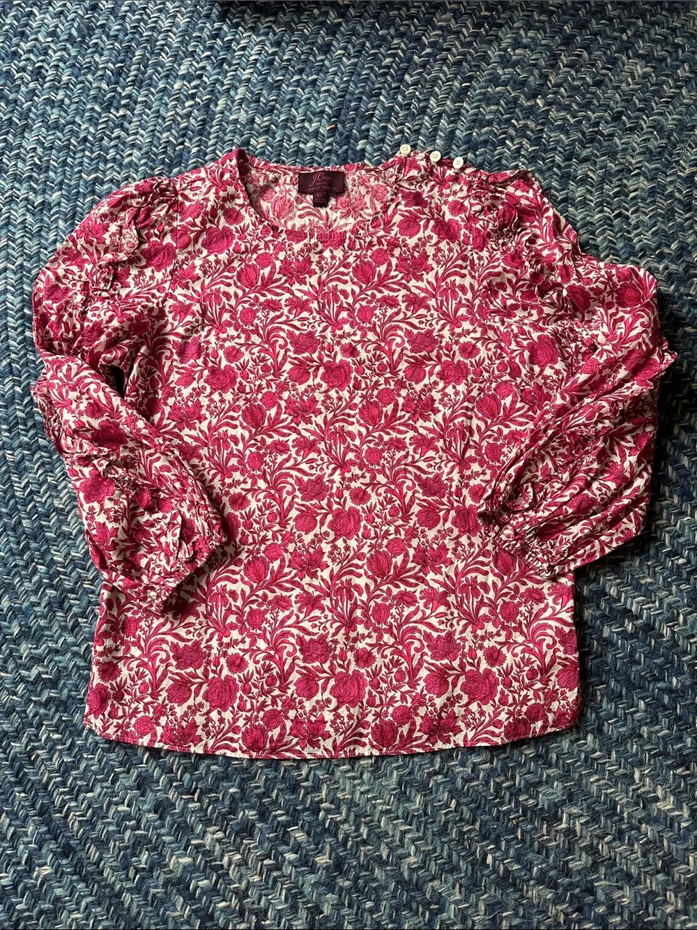 J. Crew x Liberty Sambourne Floral Ruffle Sleeve Top In Azalea White